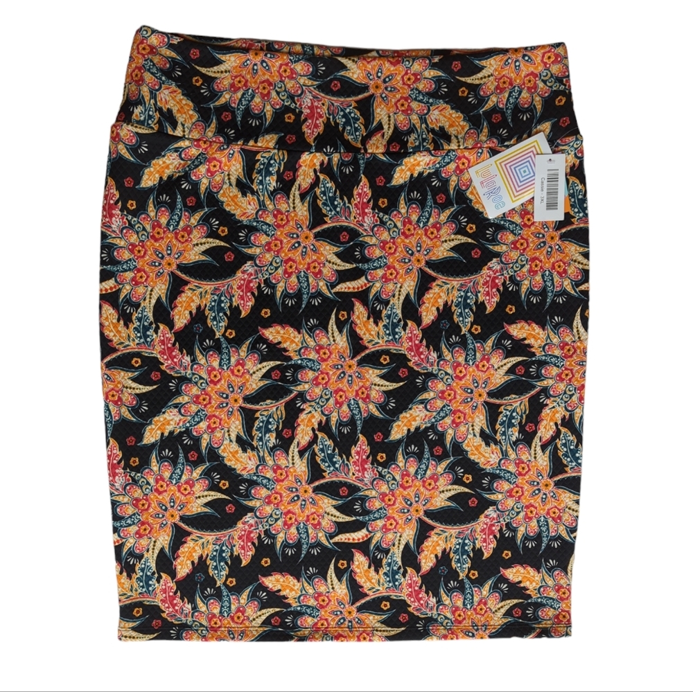 NWT LuLaRoe Cassie Paisley Floral Pull On Pencil Skirt 3XL Black Red